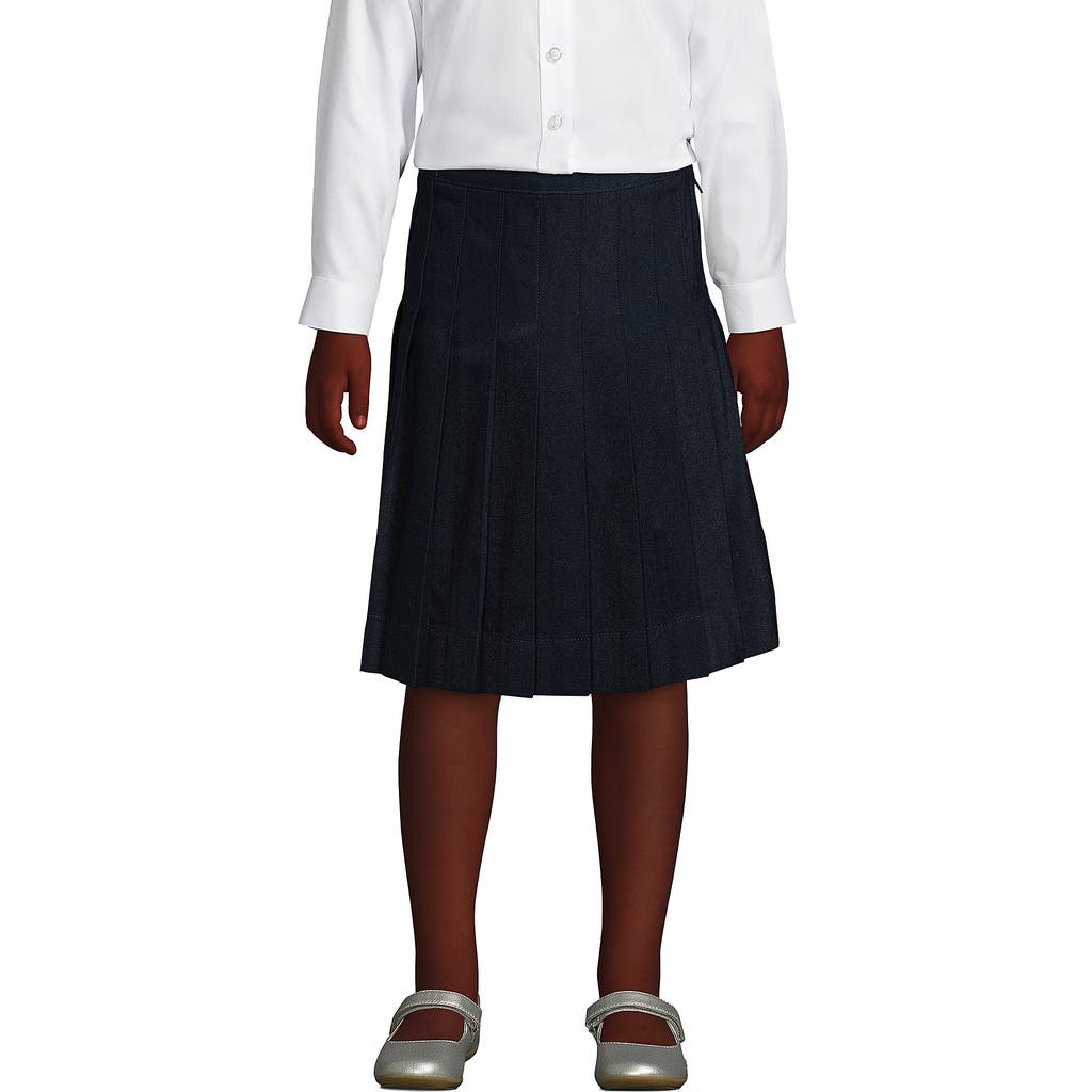 Lands' End School Uniform Girls Solid Pleated Skirt Below The Knee In Classic Navy
