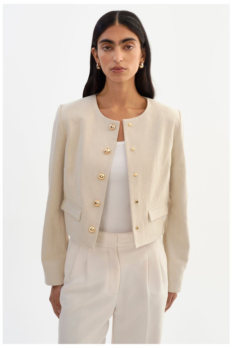 Francina | Linen Twill Collarless Jacket, Main, color, Natural