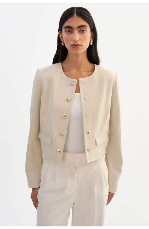 Francina | Linen Twill Collarless Jacket