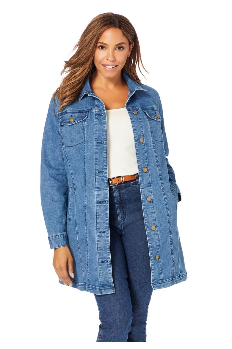 Long Denim Jacket, Main, color, MEDIUM STONEWASH