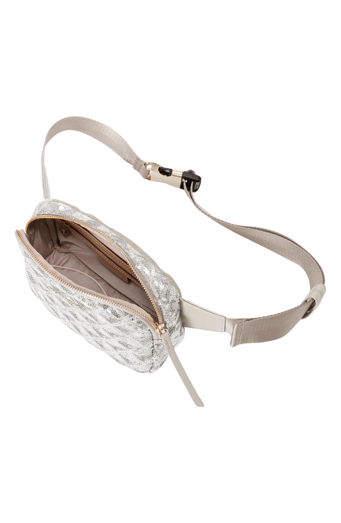 Madison Quilted Sequin Belt Bag, Alternate, color, ICE SEQUIN