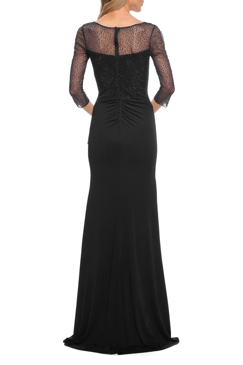 Jersey Long Dress with Beading and Ruffle Skirt, Alternate, color, Black