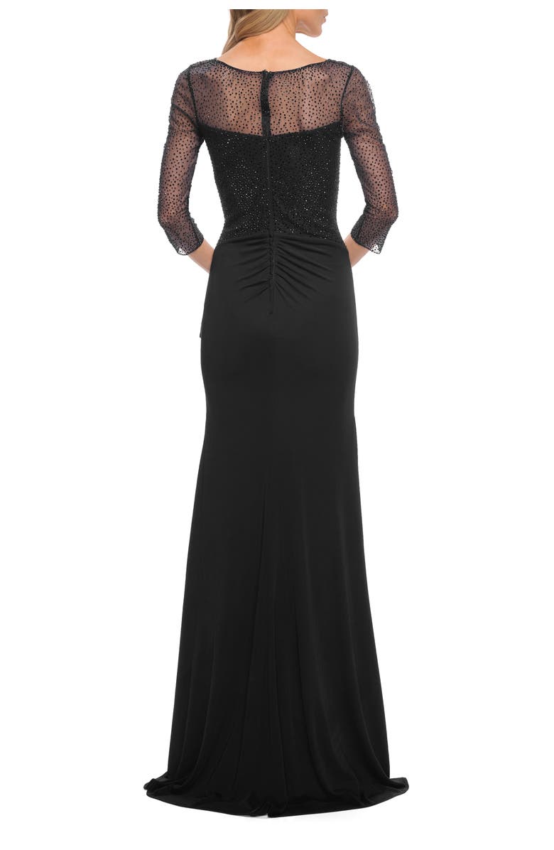 La Femme Jersey Long Dress with Beading and Ruffle Skirt, Alternate, color, Black