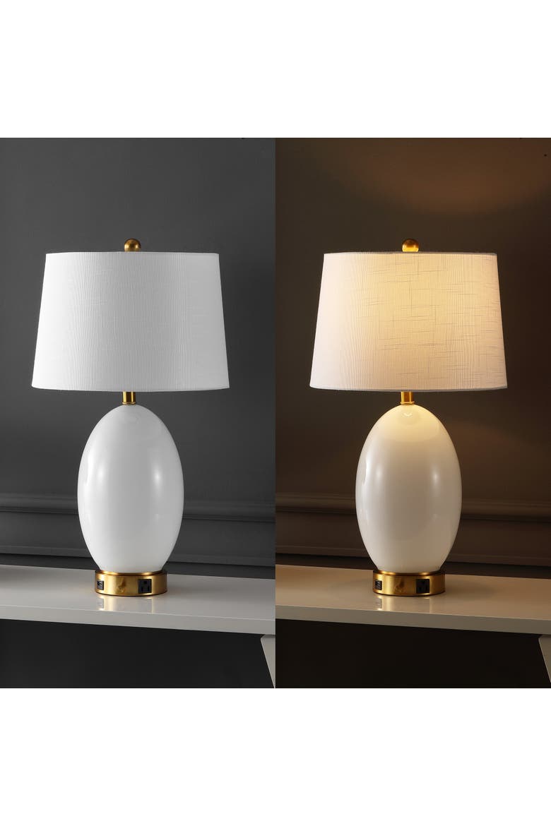Reese 26.5" 1-Outlet Contemporary Style Iron/Glass LED Table Lamp with USB Charging Port, Alternate, color, White/Brass Gold
