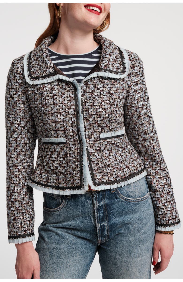 Frances Valentine Jessie Jacket Deco Tweed Poly Lurex, Main, color, Light Blue/Gold/Multi