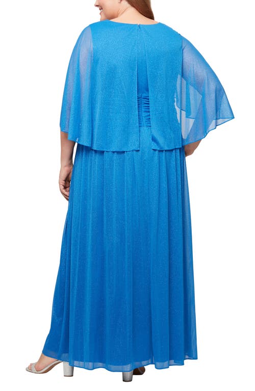 Sl Fashions Shimmer Capelet Gown In Mid Blue