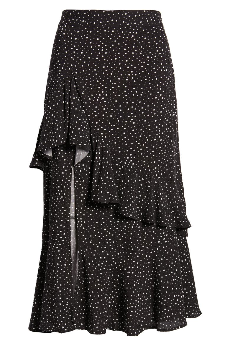 Polka Dot Ruffle Detail Skirt, Alternate, color, BLACK/ IVORY