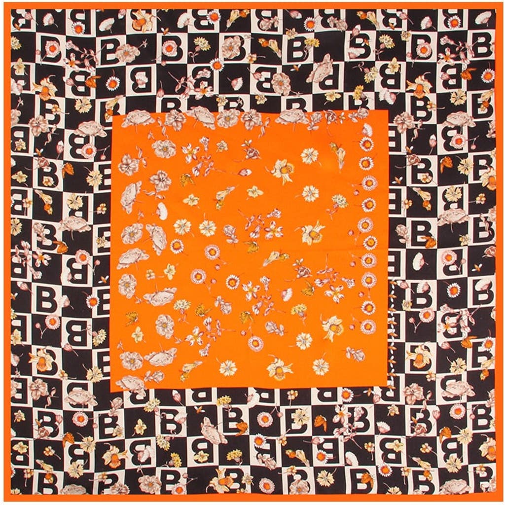 Silksilky Pure Silk Printed Designer Square Scarf 53x53cm/21 In Orange