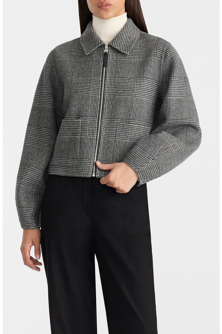 Solana Plaid Wool Jacket with Leather Trim, Main, color, BLACK-CREAM
