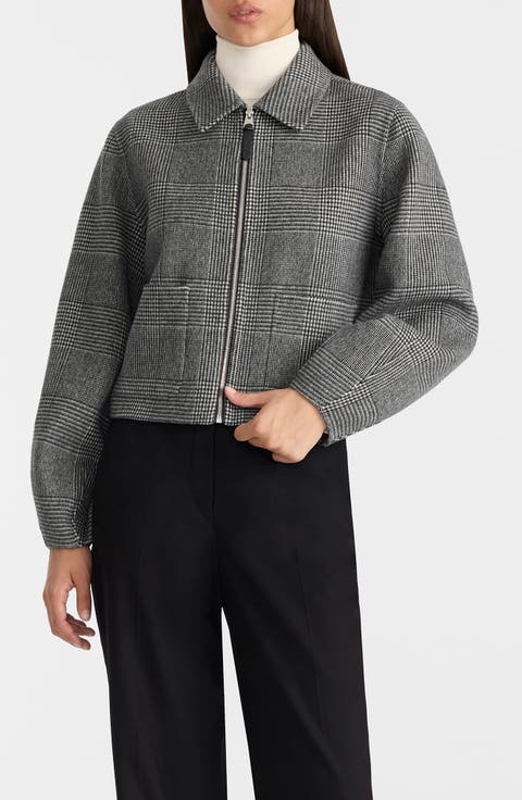 Solana Plaid Wool Jacket with Leather Trim
