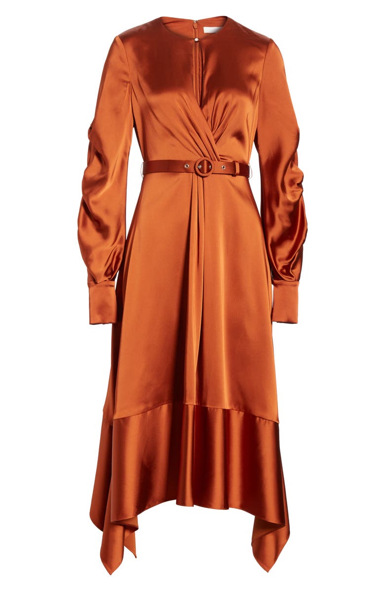 Simkhai Jonathan Simkhai Ruched Sleeve Satin Midi Dress, Alternate, color, 