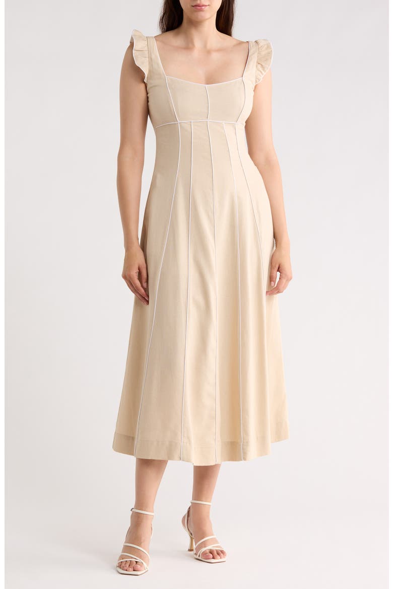 Piped Midi Dress, Main, color, LINEN