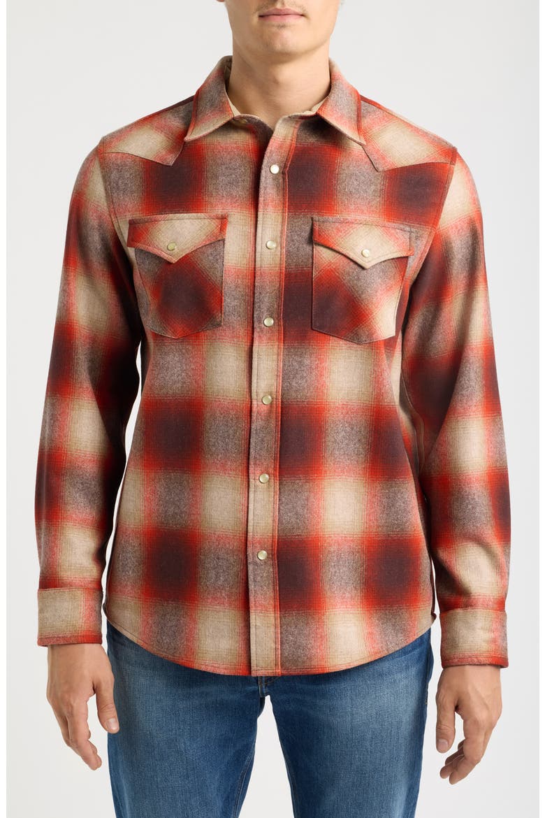 Canyon Plaid Wool Western Shirt, Alternate, color, RED/ TAN MIX OMBRE
