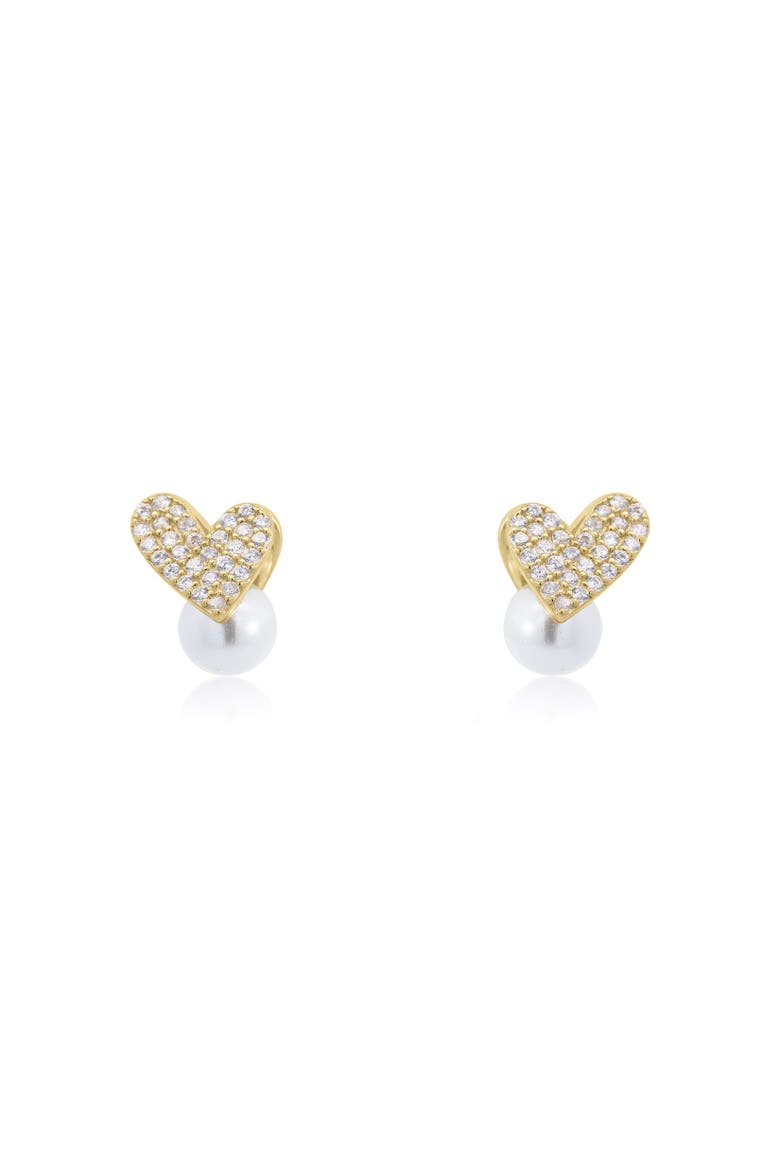 Pearl Heart CZ Stud Earrings, Alternate, color, Gold-Plated Sterling Silver
