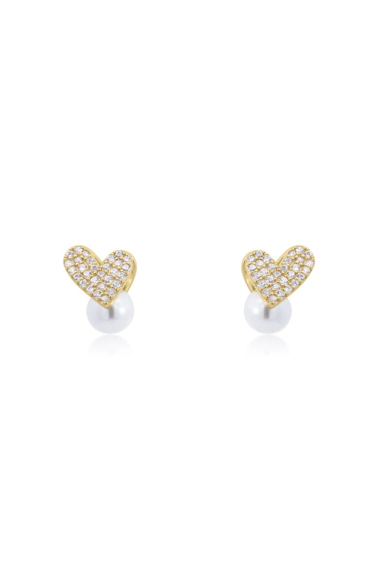 The Lovery Fine Jewelry Pearl Heart CZ Stud Earrings, Alternate, color, Gold-Plated Sterling Silver