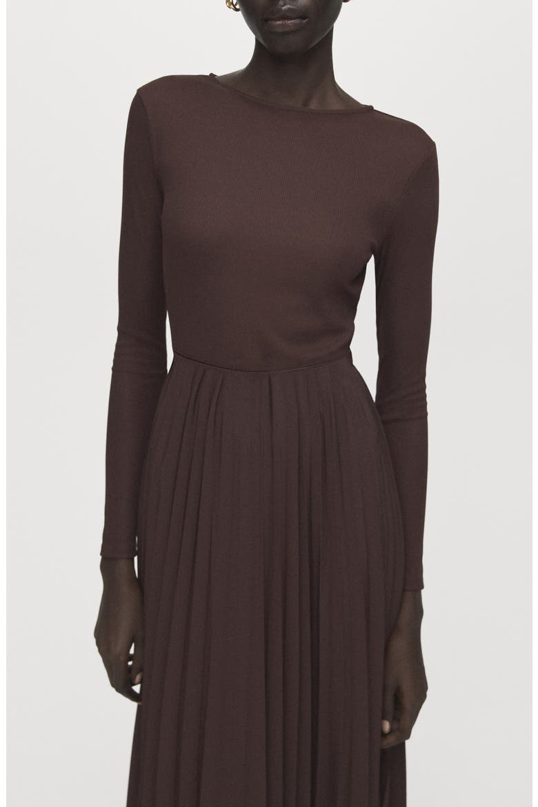 Long Sleeve Pleated Midi Dress, Alternate, color, CHOCOLATE