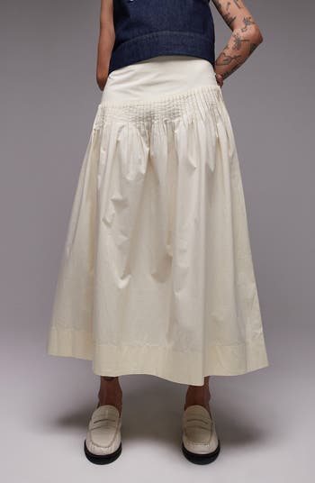 【Anyone more】Bran Pintuck Cotton Long Skirt BEAUTELICATE Women Edwardian Long Skirt A-Line Lace Trim