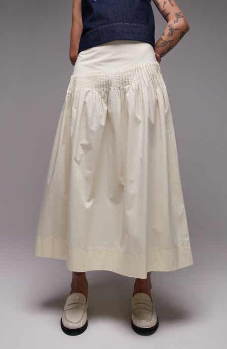 Topshop Pintuck Cotton Poplin Maxi Skirt