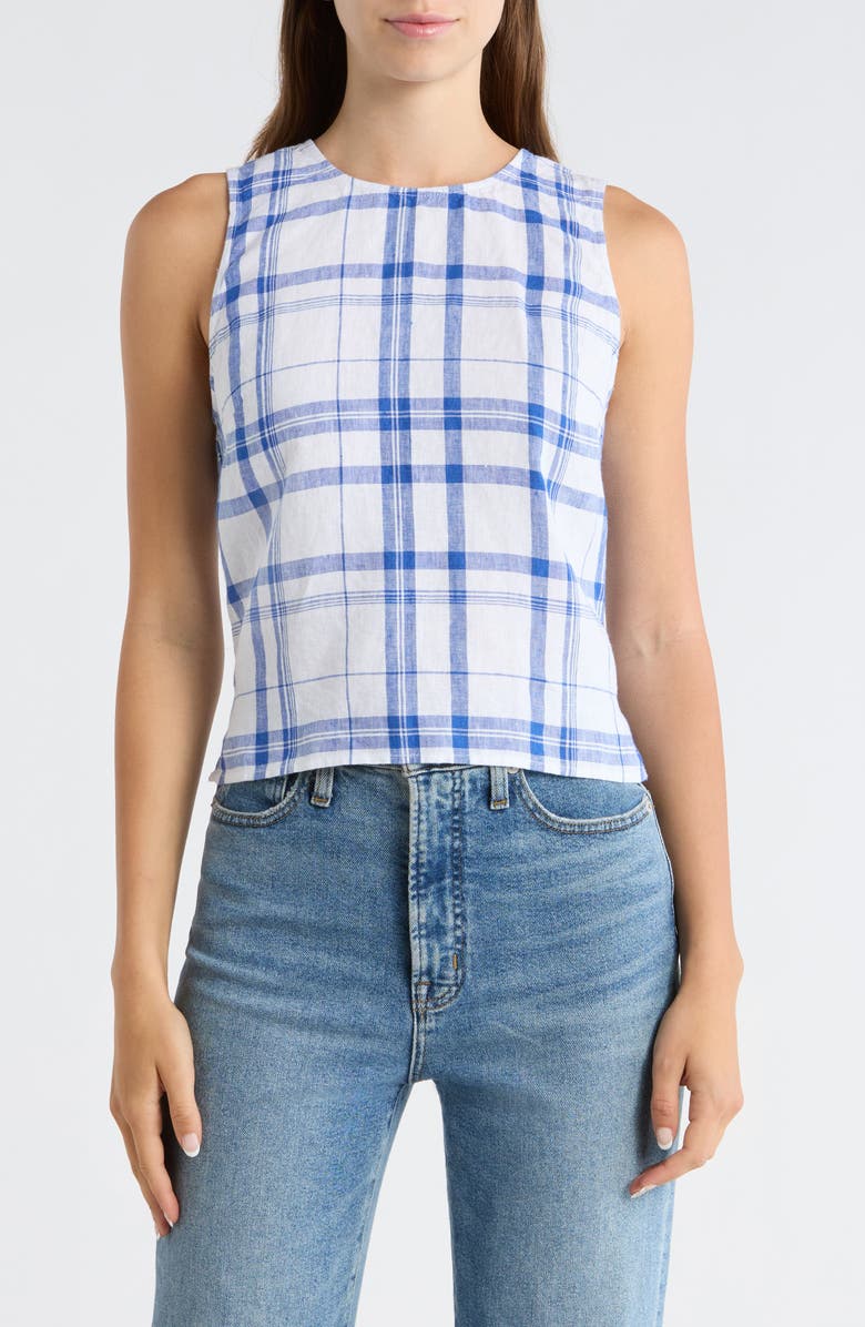 Madewell Tie-Back Linen Shell Top, Main, color, Oversized Blue White Plaid