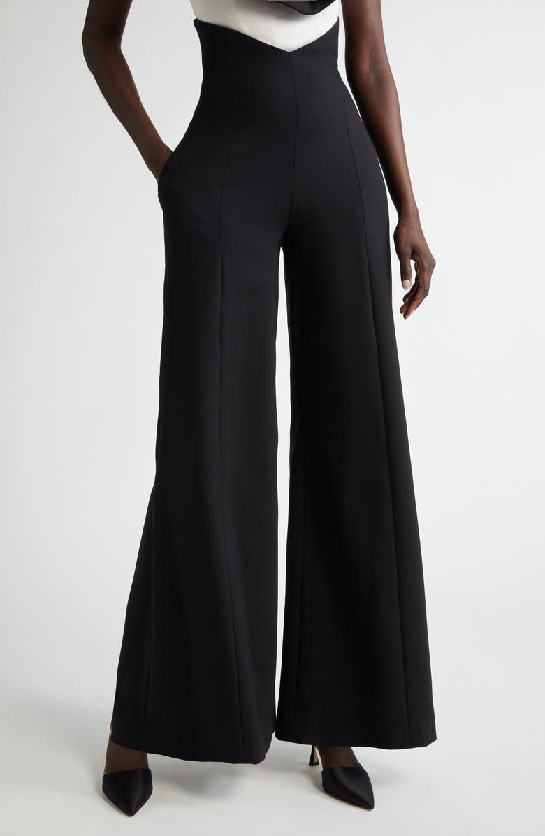 Carolina Herrera Hollywood V-Waist Stretch Wool Pants, Main, color, 