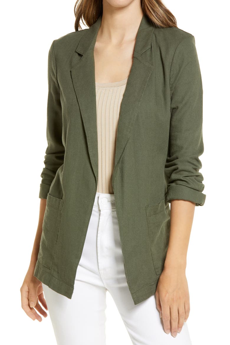 Linen Blend Jacket, Main, color, GREEN BEETLE