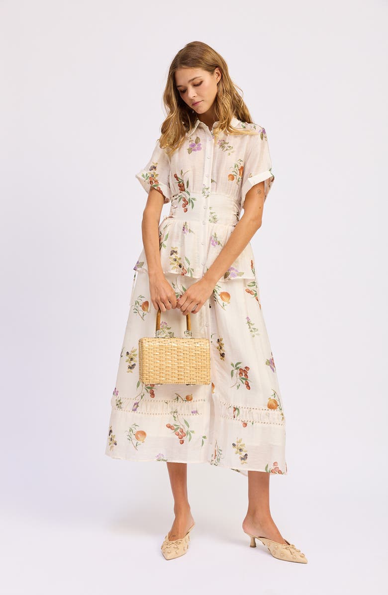 En Saison Tulsa Floral Tiered Shirtdress, Alternate, color, Ivory Multi