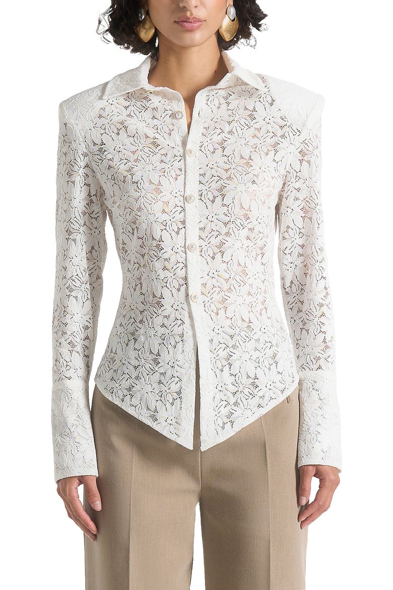 Sila Wide Shoulder Lace Angled Shirt, Alternate, color, White