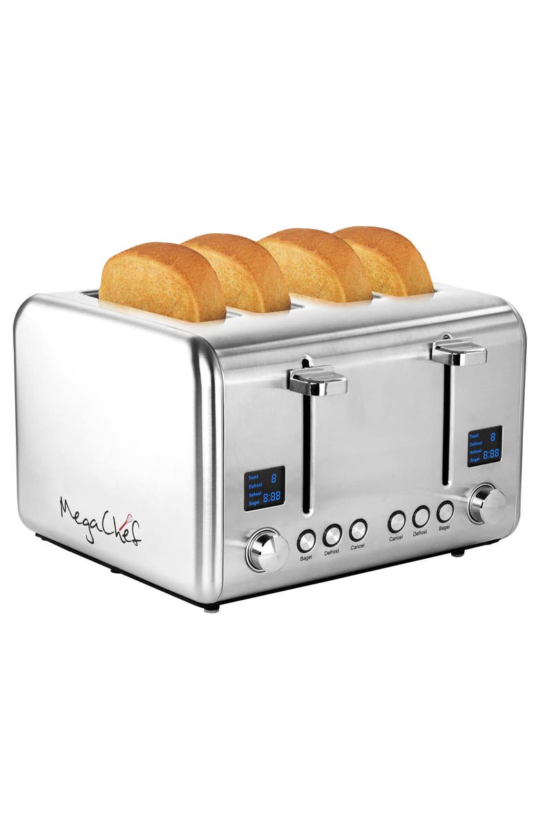 Megachef 4 Slice Toaster in Stainless Steel Silver, Main, color, Grey
