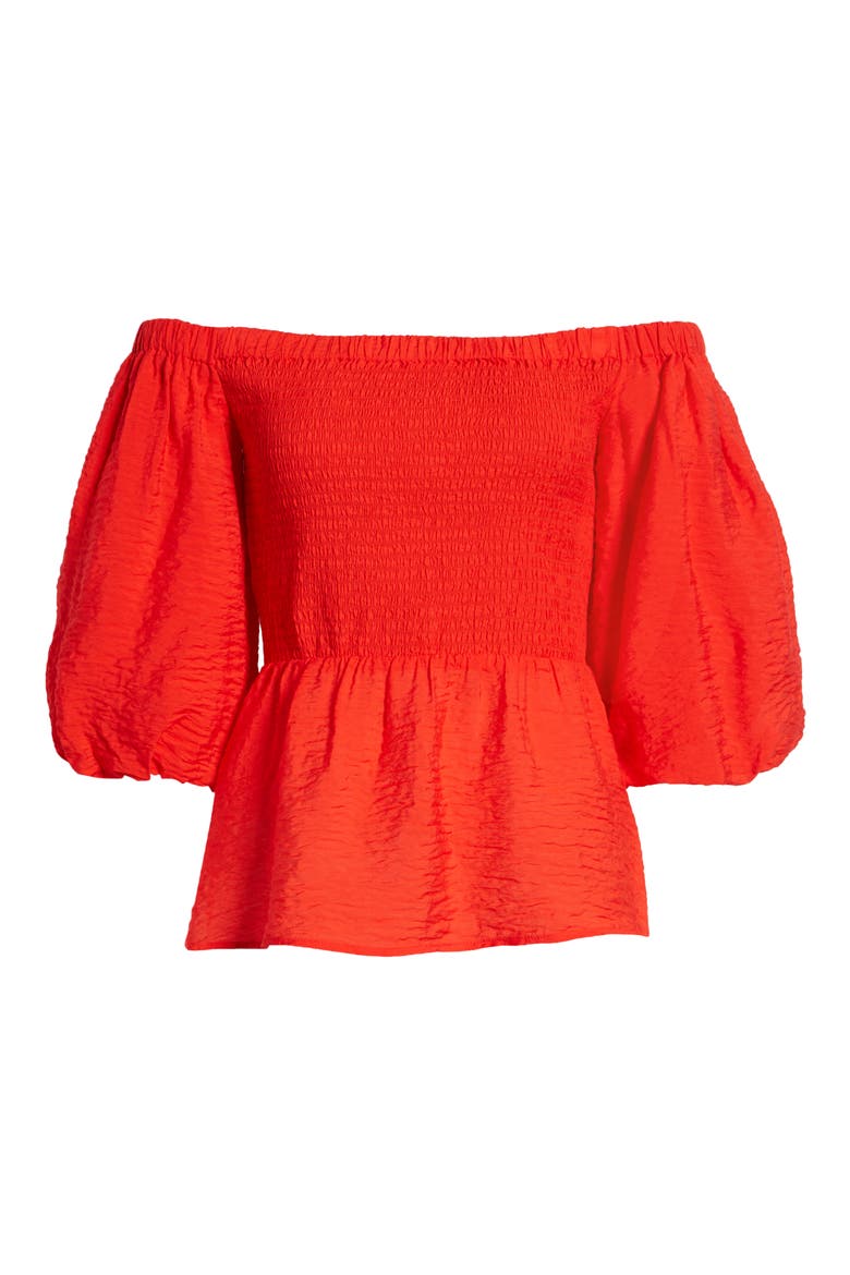 Smocked Puff Sleeve Top, Alternate, color, RED BLOOM