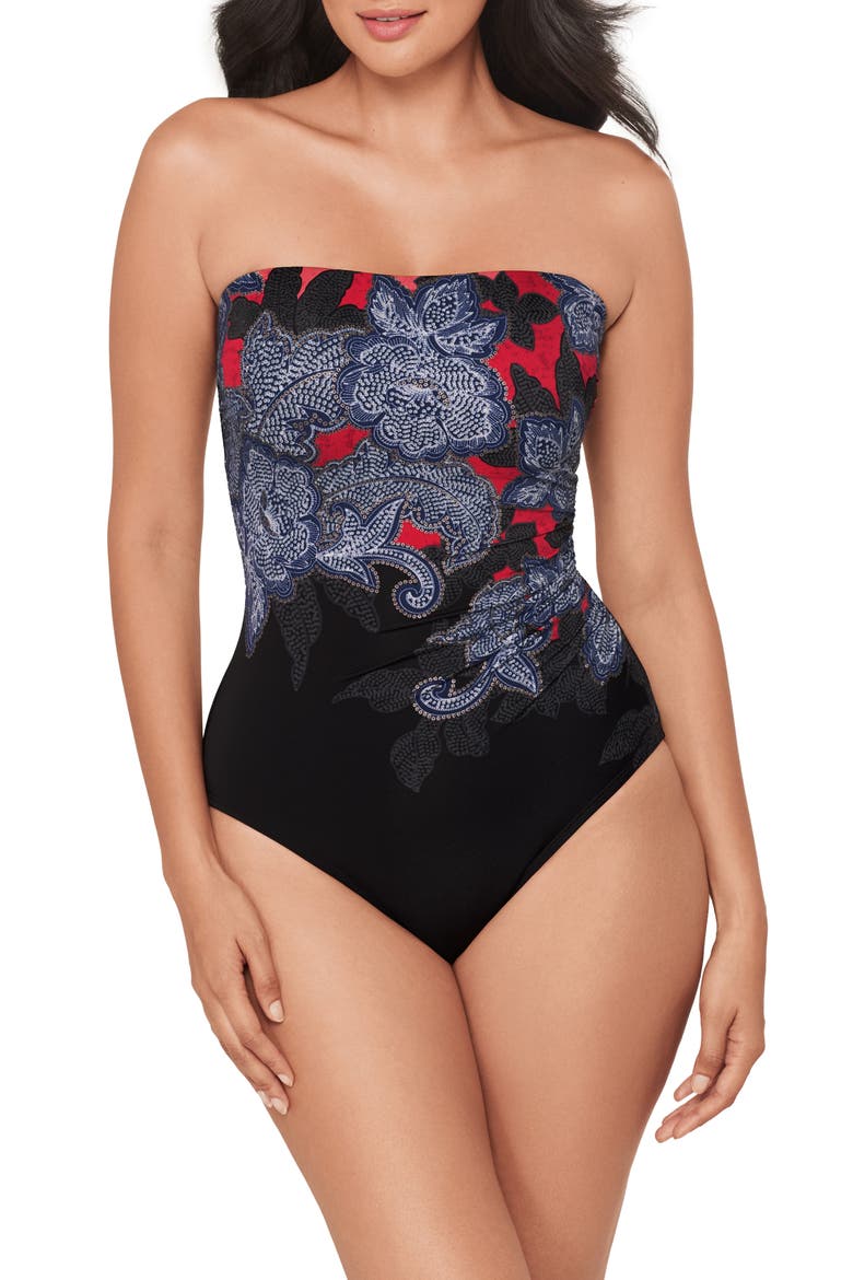 Steel Magnolias Avanti Bandeau One-Piece Swimsuit, Main, color, BLK/ MULTI