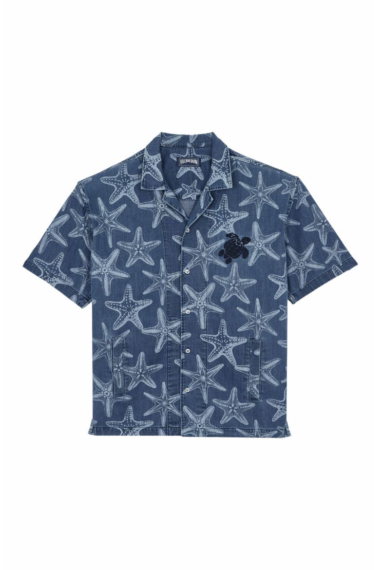 Men's Starfish Light Printed Denim Bowling Shirt, Alternate, color, BLEACH DENIM W4