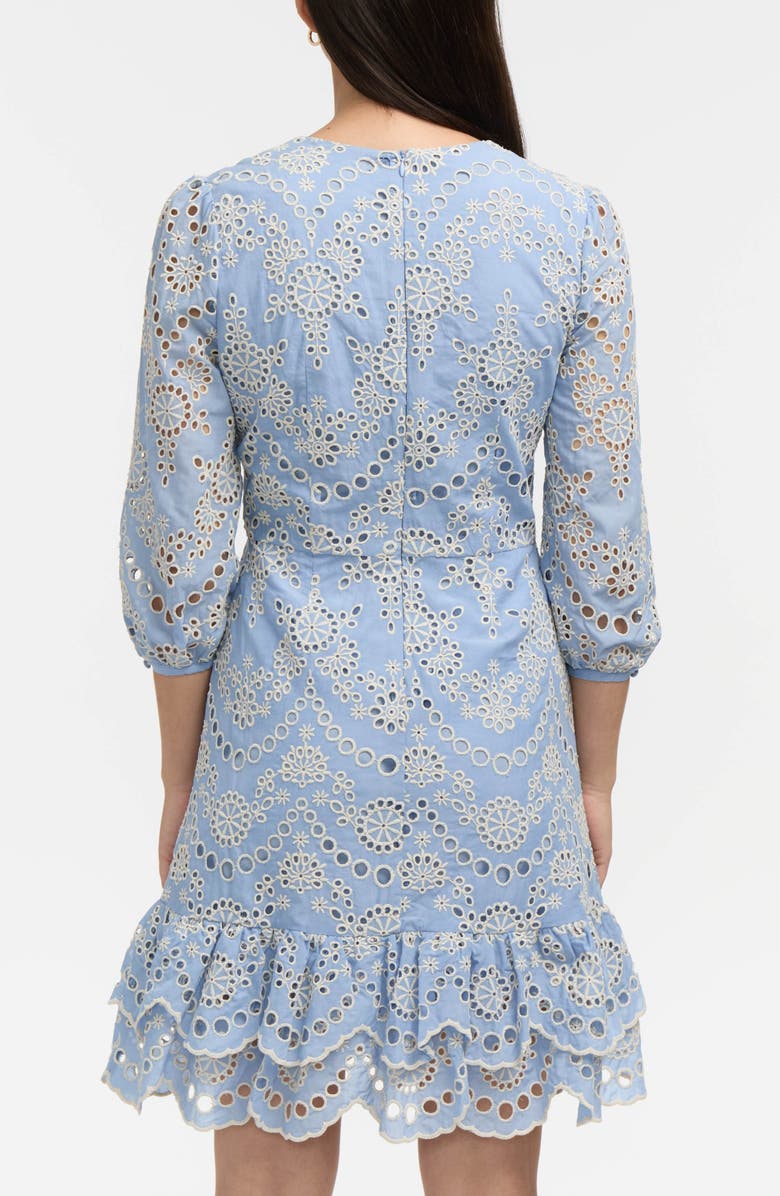 Ellen Tracy Embroidered Eyelet V-Neck Minidress, Alternate, color, Blue