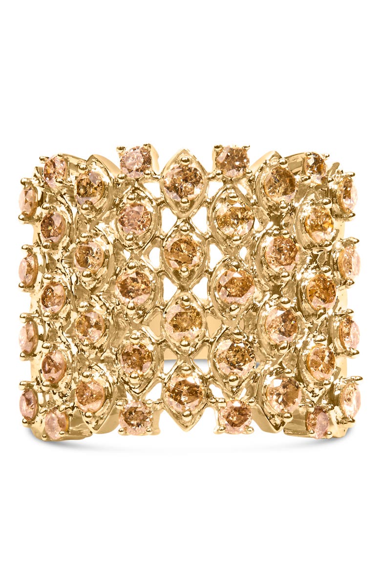 Haus of Brilliance 10K Yellow Gold 2.0 Cttw Brown Diamond Mesh Link Cocktail Ring, Main, color, Yellow Gold