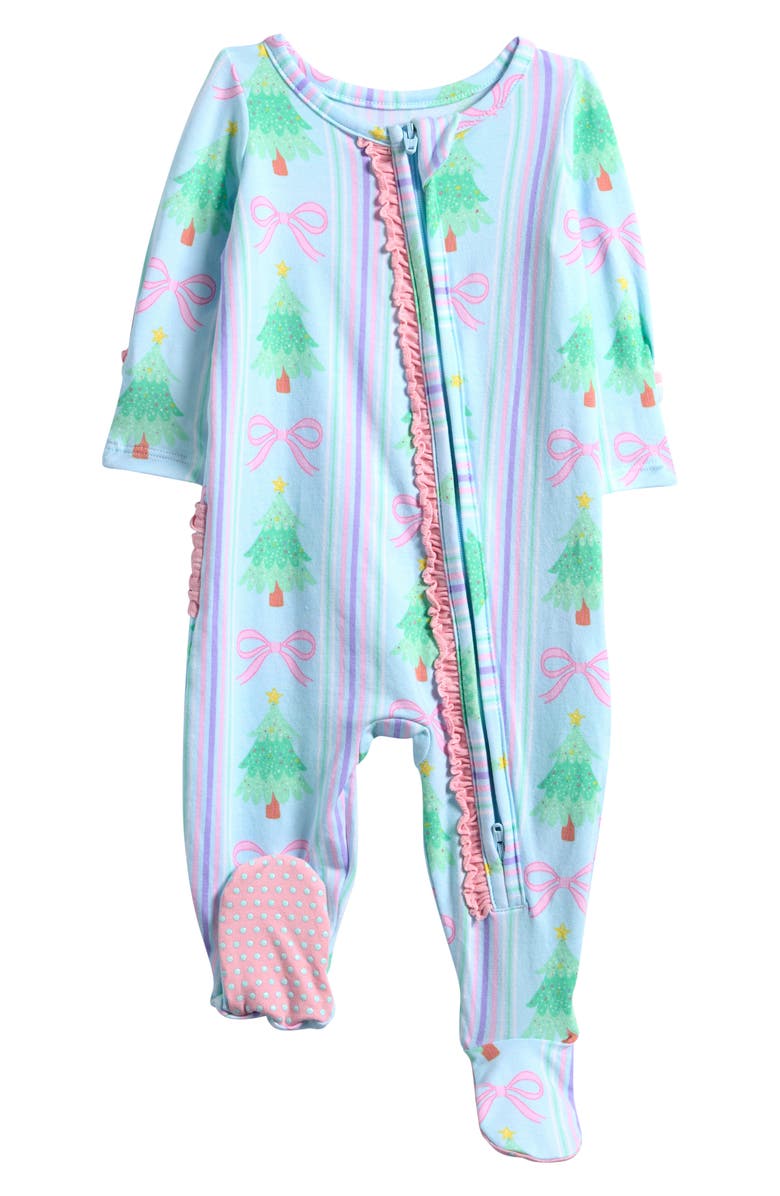 RuffleButts Merry Bow Dreams Ruffle Footie, Main, color, Blue