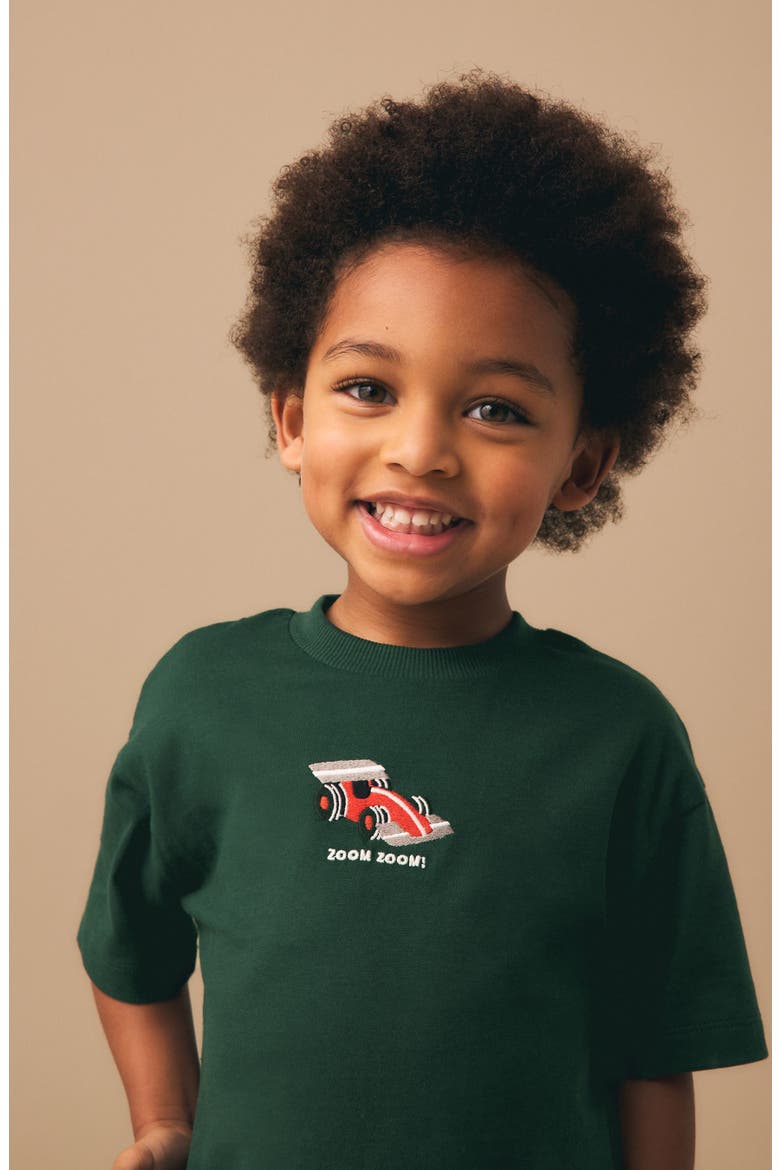 Kids' Race Car Embroidered Cotton T-Shirt, Alternate, color, GREEN