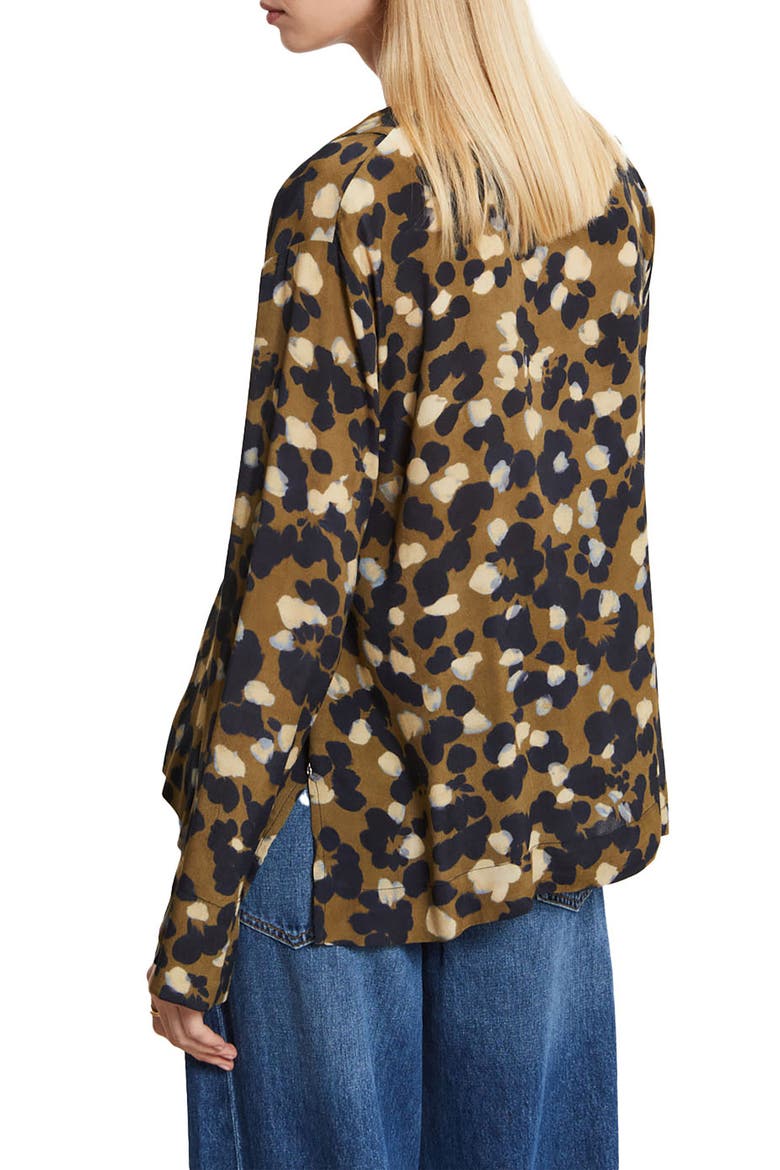 Patterned Satin Shirt, Alternate, color, Brown