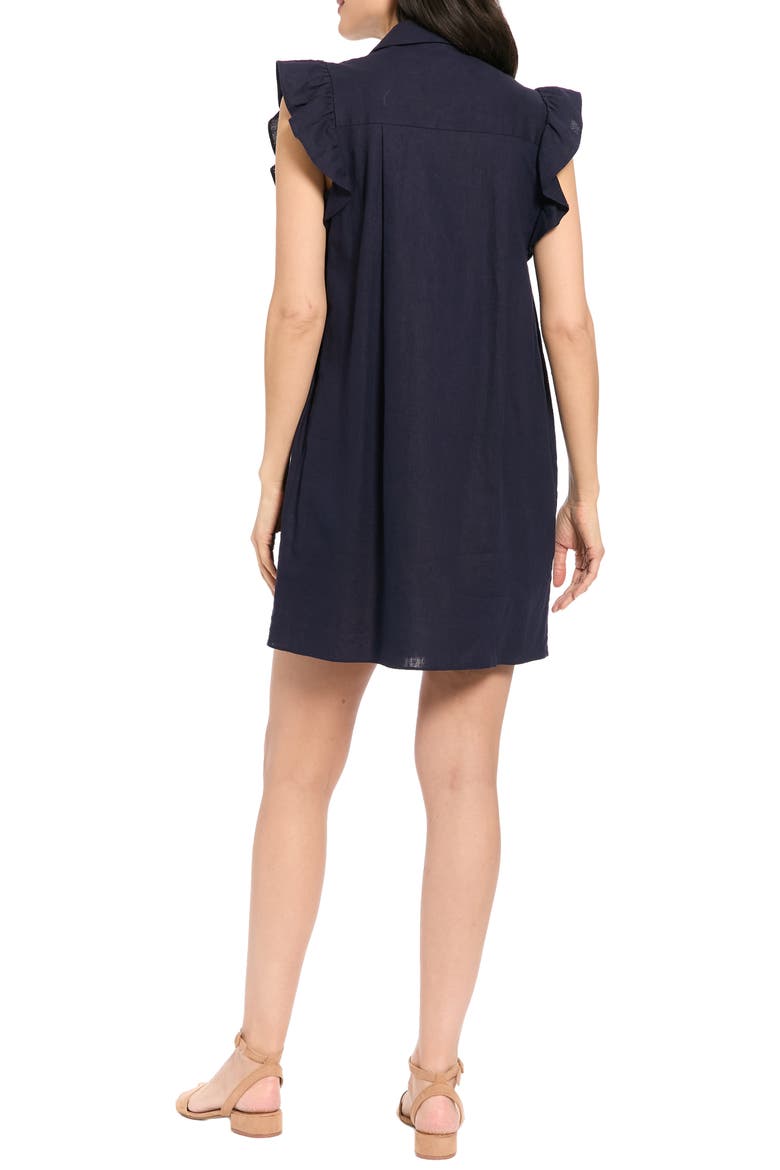 Smocked Ruffle Cap Sleeve Linen Blend Shirtdress, Alternate, color, MARITIME NAVY