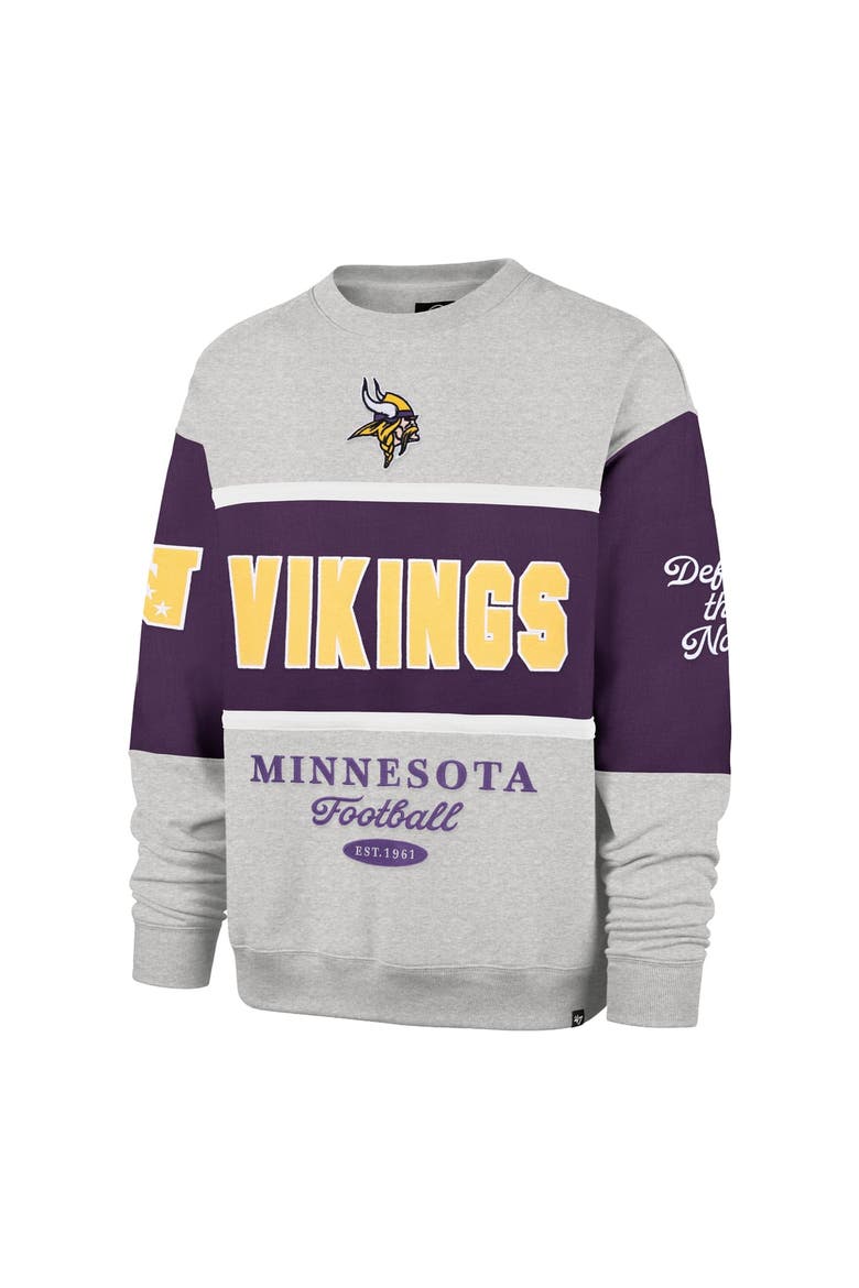 Men's '47 Purple/Heather Gray Minnesota Vikings Blockfield Maximalist Sweatshirt, Alternate, color, Purple