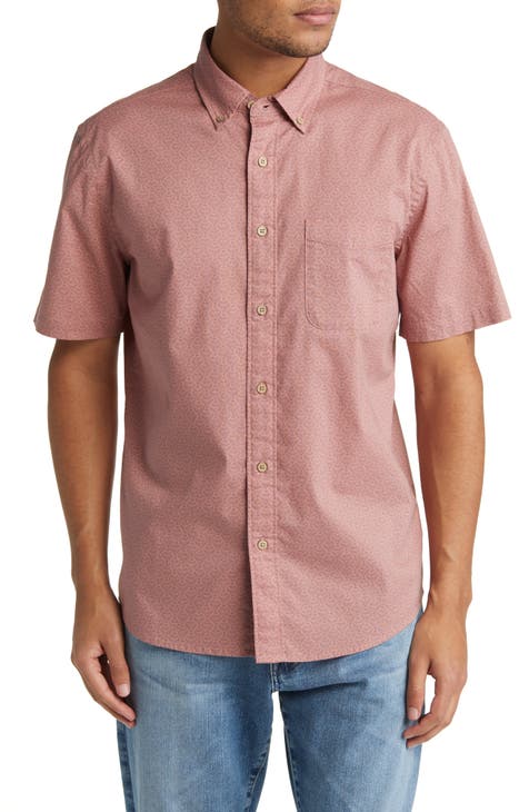 Playa Diamond Print Stretch Short Sleeve Organic Cotton Button-Down Shirt