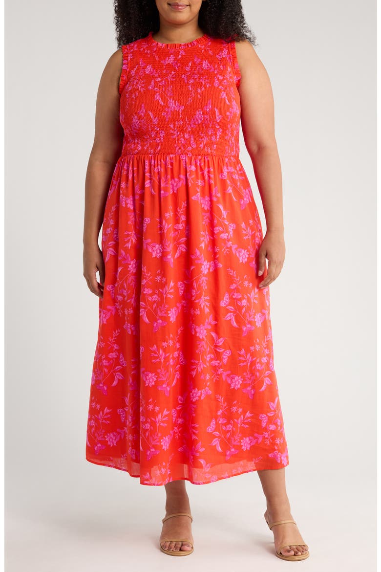 Fia Floral Smocked Sleeveless Maxi Dress, Main, color, RED/ PINKS