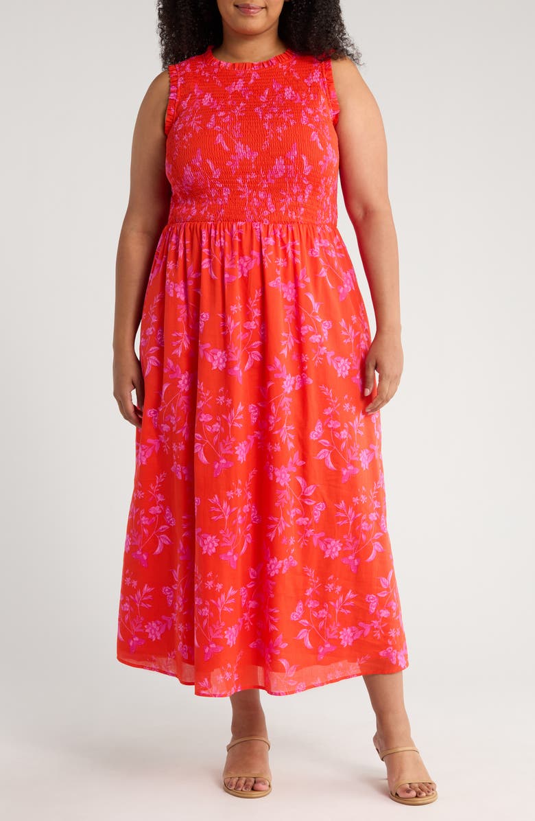 SUGARLIPS Fia Floral Smocked Sleeveless Maxi Dress, Main, color, Red/ Pinks