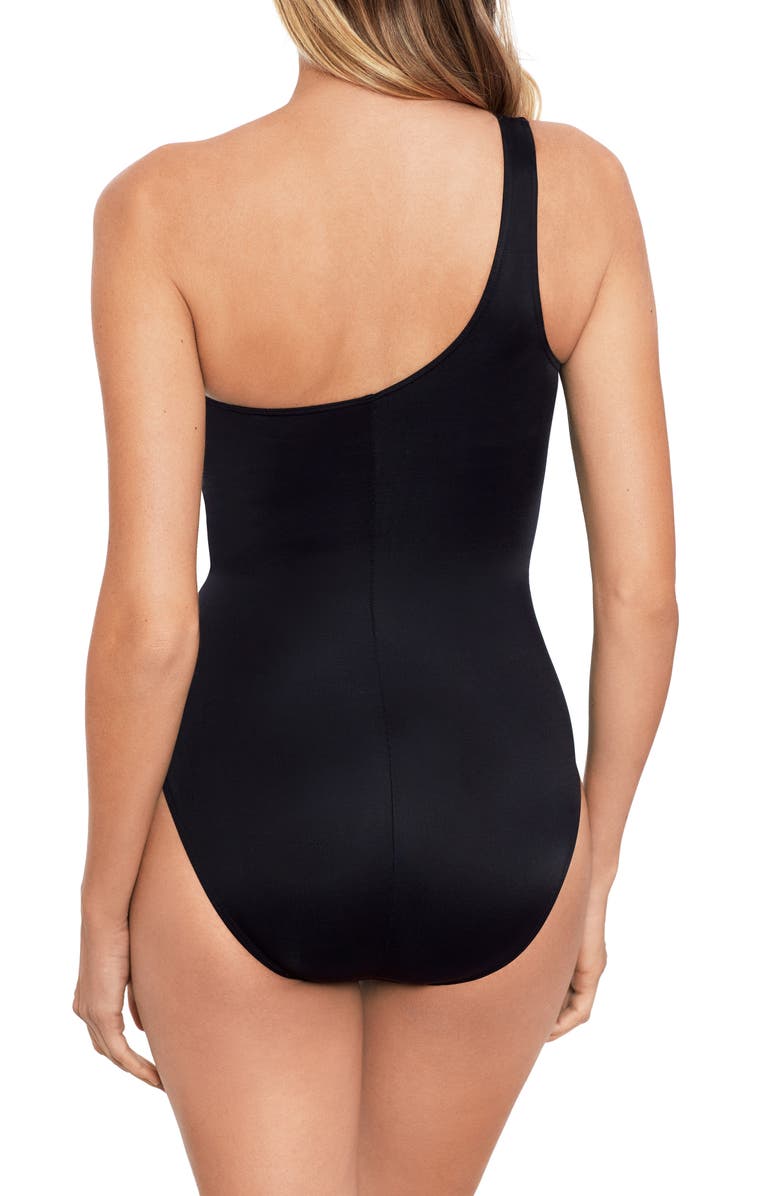 Miraclesuit<sup>®</sup> Network News Minx One-Shoulder One-Piece Swimsuit, Alternate, color, Black