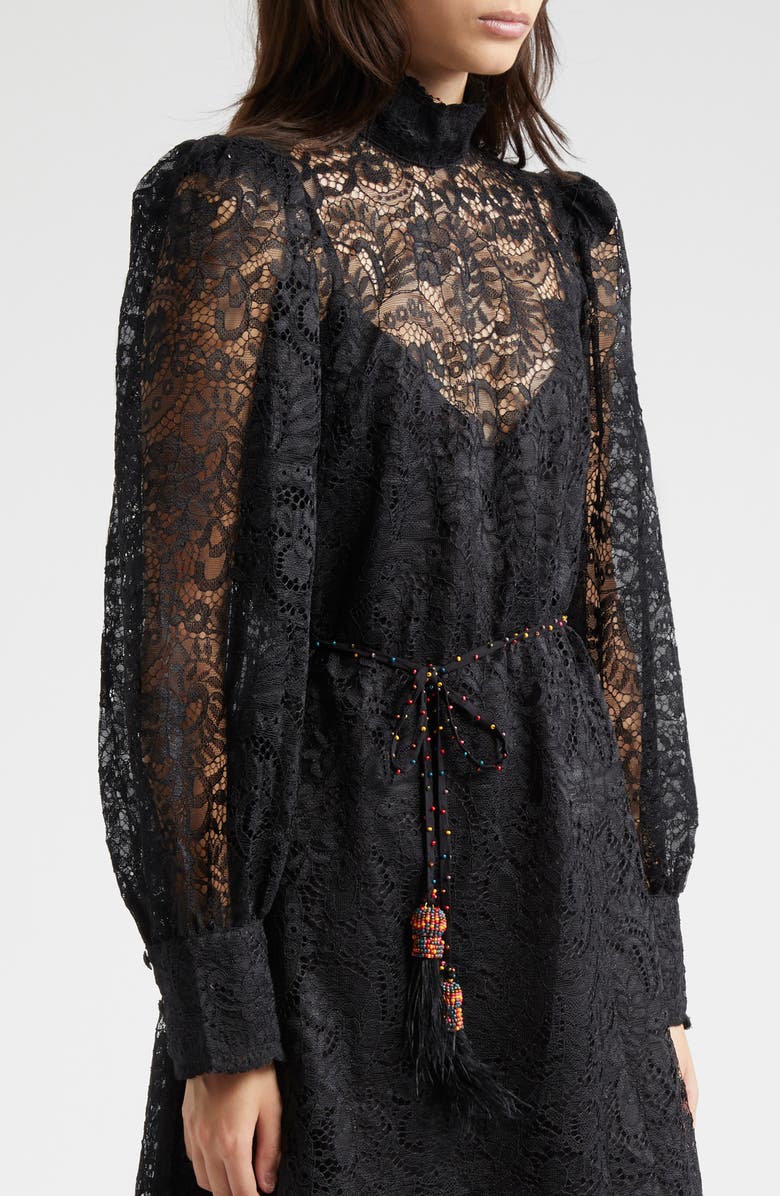 FARM Rio Lace Tie Belt Long Sleeve Dress, Alternate, color, 