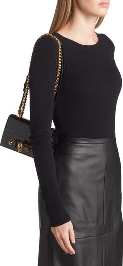 【関税&送料込】Alexander Mcqueen Leather Mini Satchel Cross Alexander McQueen Black Leather Mini Cross-bar Handbag