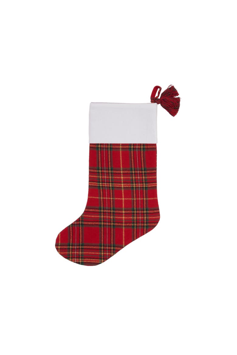 Spruce Tree Plaid with Loop Tassel Christmas Stocking, Alternate, color, Green