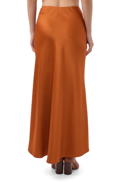 Trina Turk Aspen Satin Ruched Midi Skirt In Brown