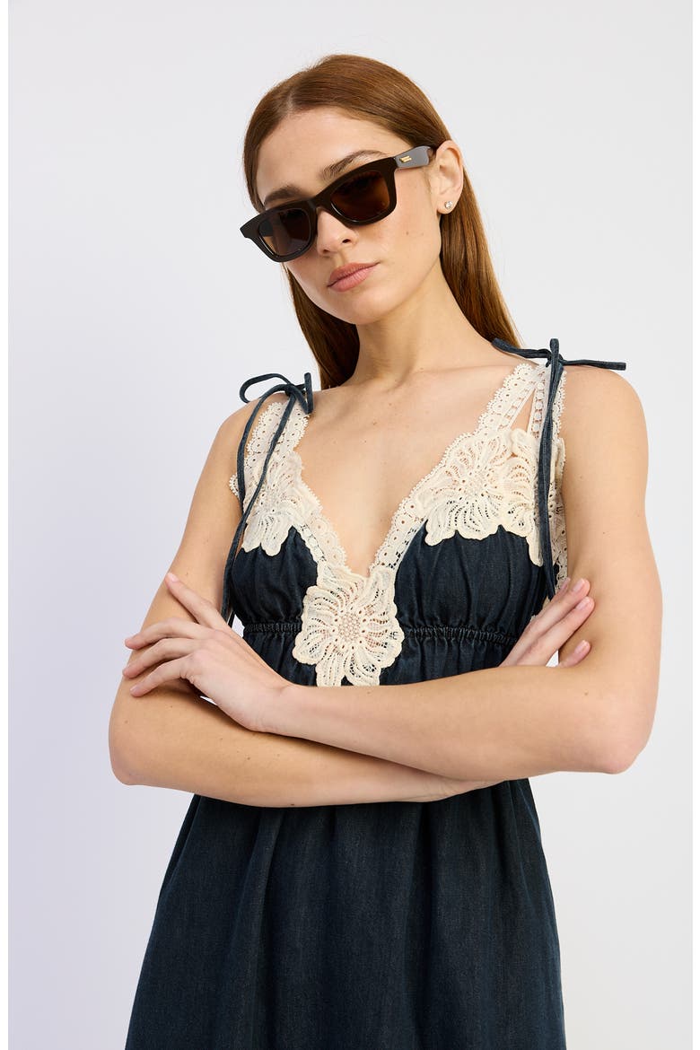 Natalia Lace Trim Shirred Midi Dress, Alternate, color, VINTAGE INDIGO