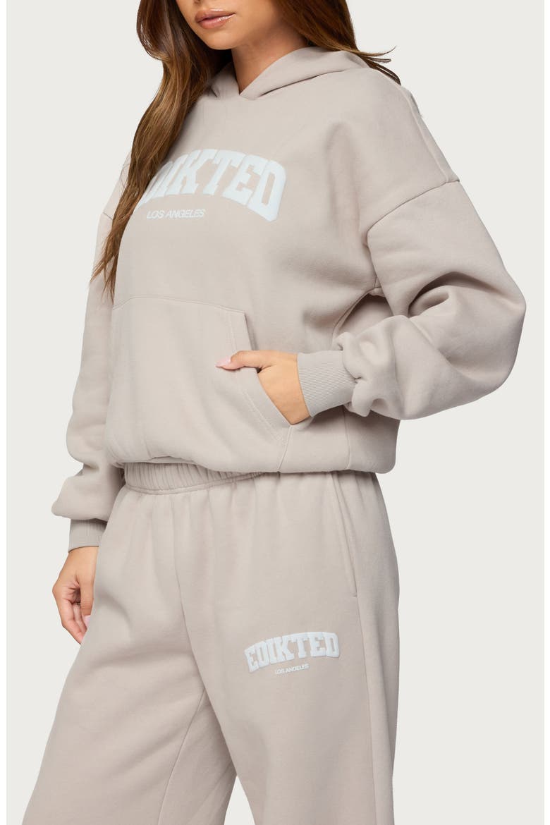 LA Logo Oversize Fleece Graphic Hoodie, Alternate, color, BEIGE