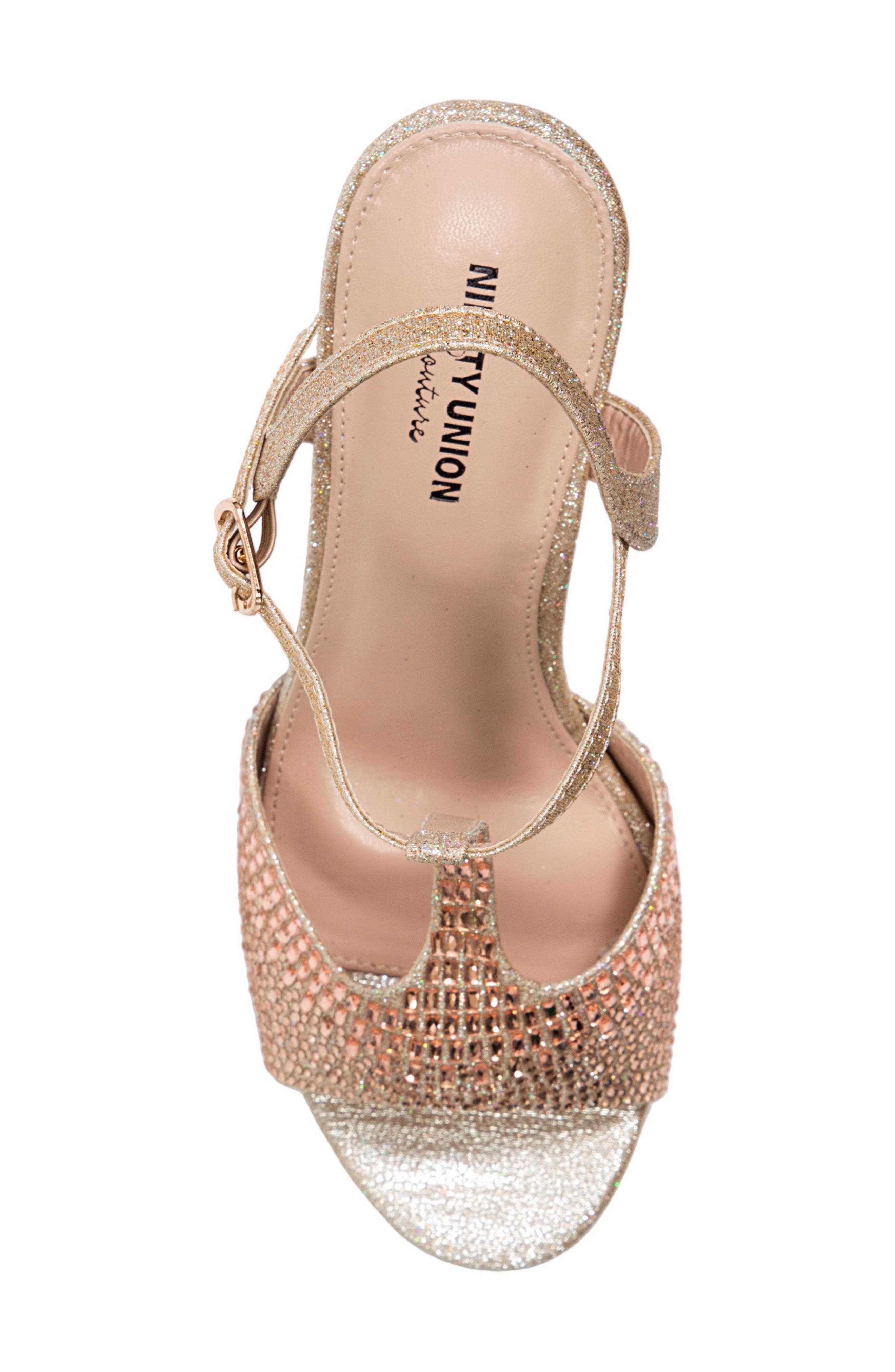 NINETY UNION Alexa Embellished T-Strap Sandal, Alternate, color, Gold