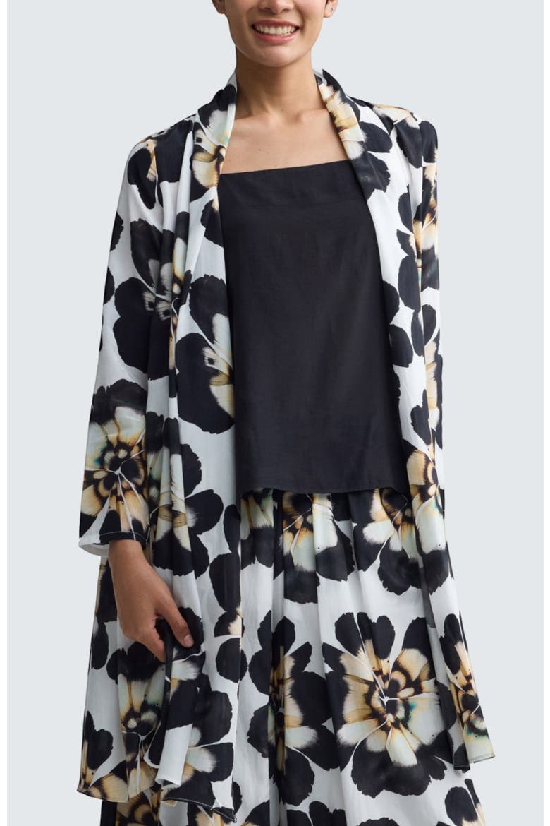 Meliora Floral Print Open-Front Duster, Main, color, Beige